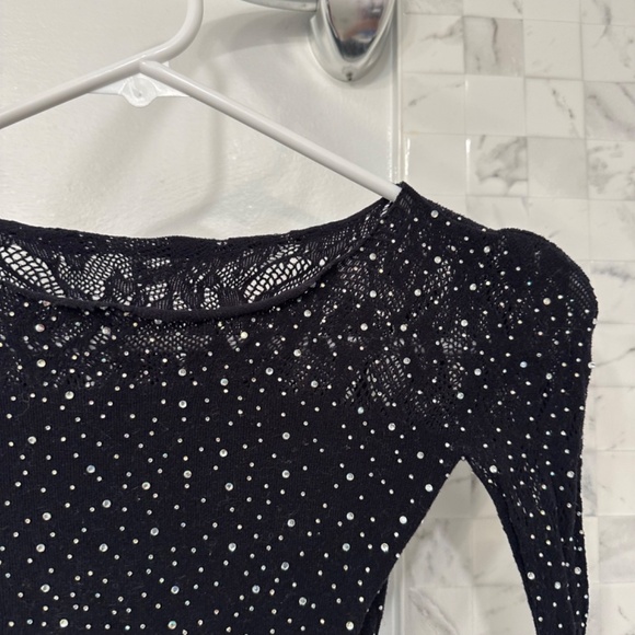 Zara Black Seamless Mesh Rhinestone Top XS - Picture 5 of 7